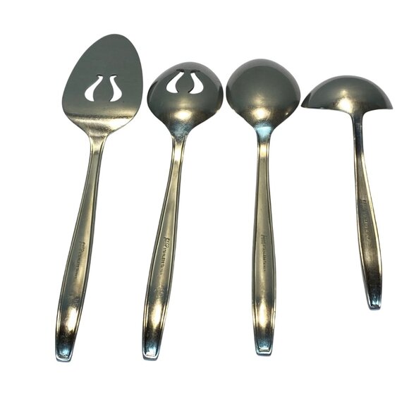 Vintage Ecko Eterna Stainless Steel Serving Pieces Silverware Set of 4 Floral - Picture 2 of 8